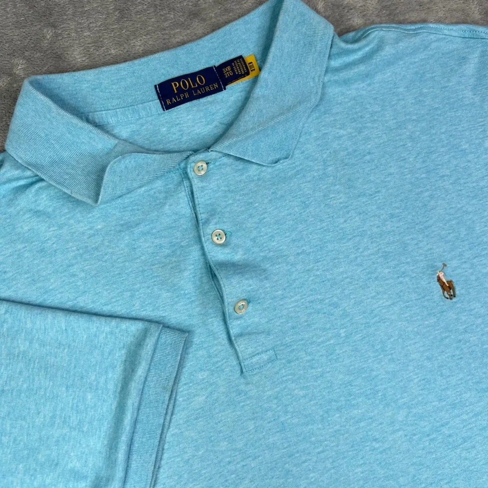 Polo Ralph Lauren Polo Shirt Men 3XB Blue Heathered Flesh Pony Short Sleeve Knit